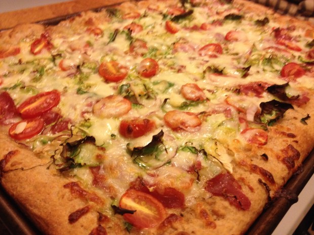 Homestyle pizza with shaved brussels sprouts and capicola | Brooklyn Homemaker