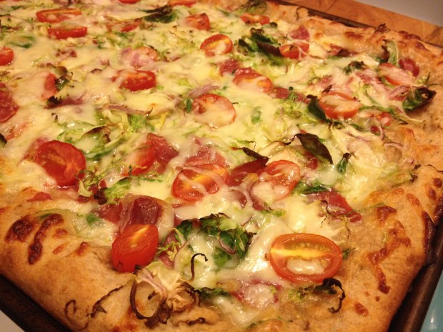 Homestyle pizza with shaved brussels sprouts and capicola | Brooklyn Homemaker