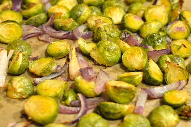 warm farro salad with roasted sweet potatoes & brussels sprouts | Brooklyn Homemaker