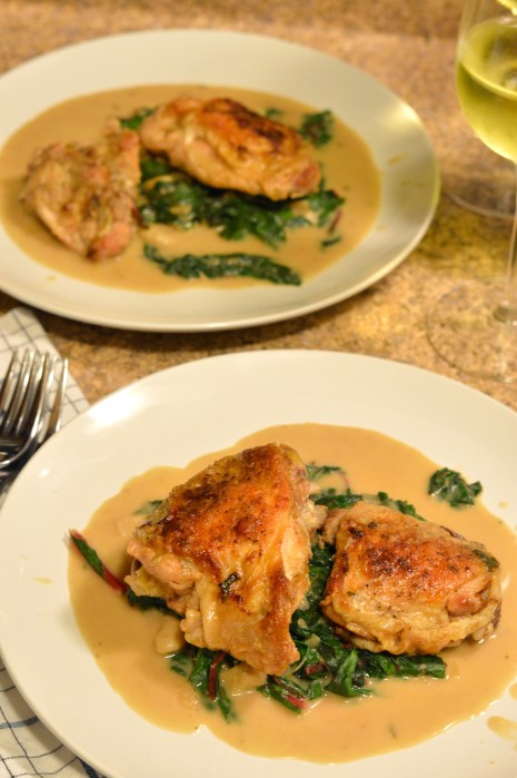 braised chicken thighs with creamy greens and beans | Brooklyn Homemaker