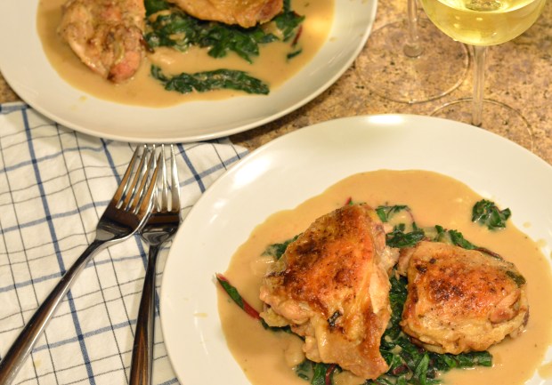 braised chicken thighs with creamy greens and beans | Brooklyn Homemaker