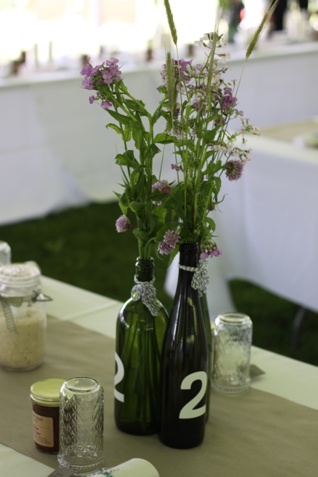 wine bottle table markers and centerpiece | Tuxedo & Russell's Hudson Valley June Wedding | Brooklyn Homemaker