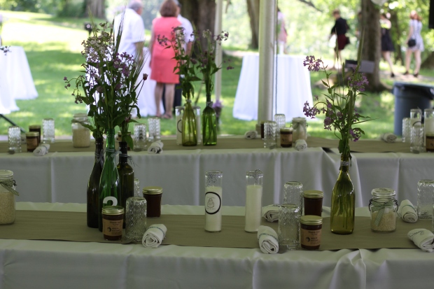 wedding tables with wine bottle centerpieces | Tuxedo & Russell's Hudson Valley June Wedding | Brooklyn Homemaker