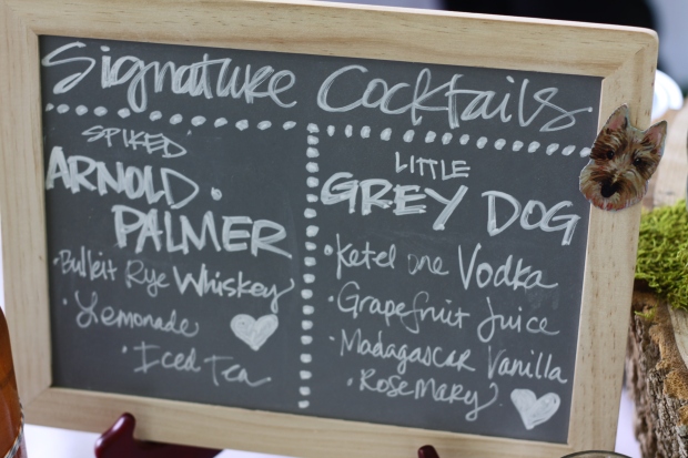 chalkboard wedding menu with summer signature cocktails | Tuxedo & Russell's Hudson Valley June Wedding | Brooklyn Homemaker