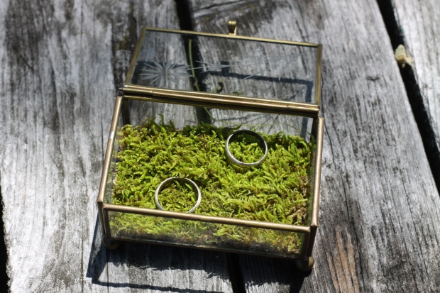 vintage glass ring box with moss 