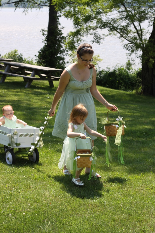 baby flower girl in painted wagon | Tuxedo & Russell's Hudson Valley June Wedding | Brooklyn Homemaker