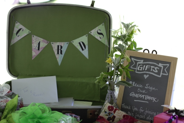 green suitcase card box | Tuxedo & Russell's Hudson Valley June Wedding | Brooklyn Homemaker