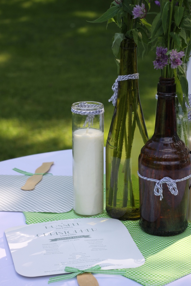 antique bottle wedding centerpieces | Tuxedo & Russell's Hudson Valley June Wedding | Brooklyn Homemaker