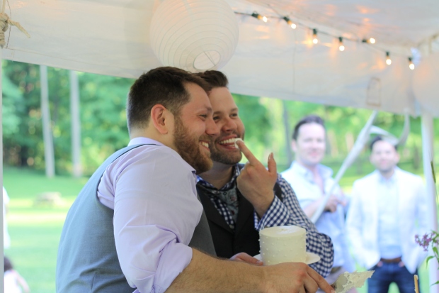 cake cutting at same sex wedding | Tuxedo & Russell's Hudson Valley June Wedding | Brooklyn Homemaker