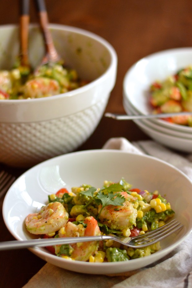 roasted shrimp and charred corn salad with jalapeño lime dressing | Brooklyn Homemaker