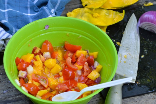 campfire grilled salmon with tomato mango salad | Brooklyn Homemaker