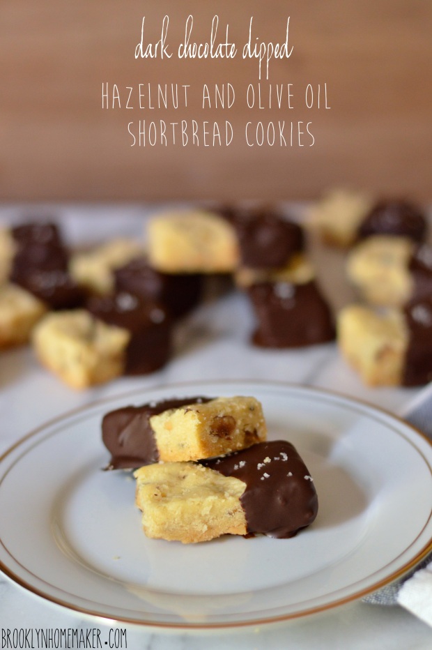 dark chocolate dipped hazelnut and olive oil shortbread cookies | Brooklyn Homemaker