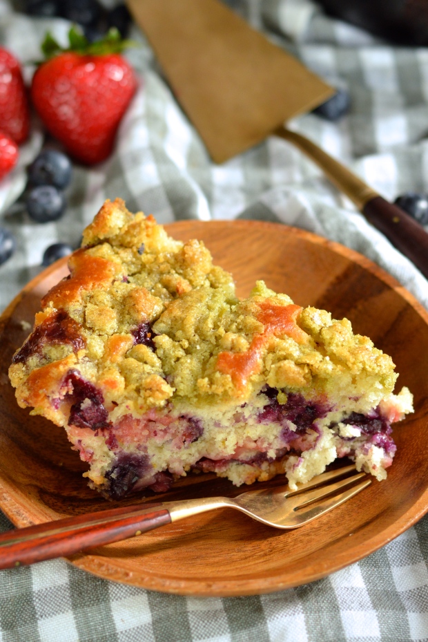 mixed berry skillet cake with basil sugar streusel  | Brooklyn Homemaker