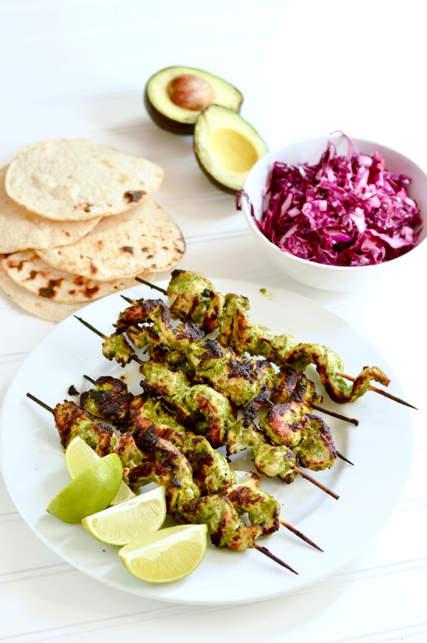 grilled chicken tacos with cilantro pesto and red cabbage slaw | Brooklyn Homemaker