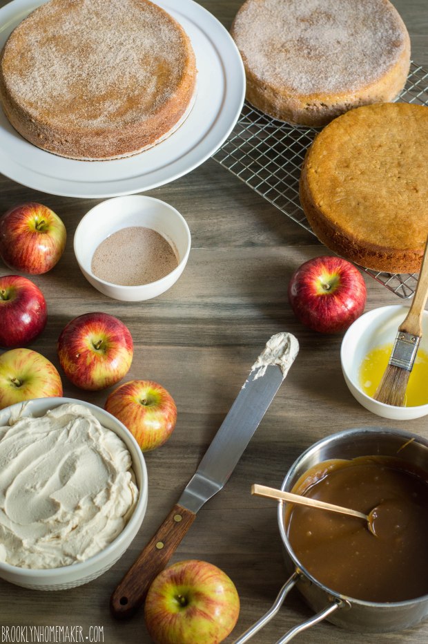 apple cider doughnut cake with mascarpone icing and cider caramel sauce | Brooklyn Homemaker 