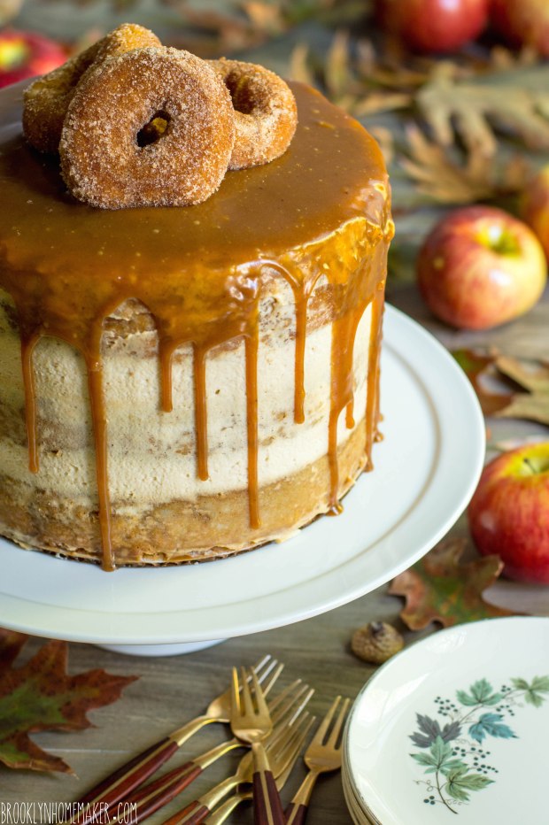 apple cider doughnut cake with mascarpone icing & cider caramel sauce | Brooklyn Homemaker 