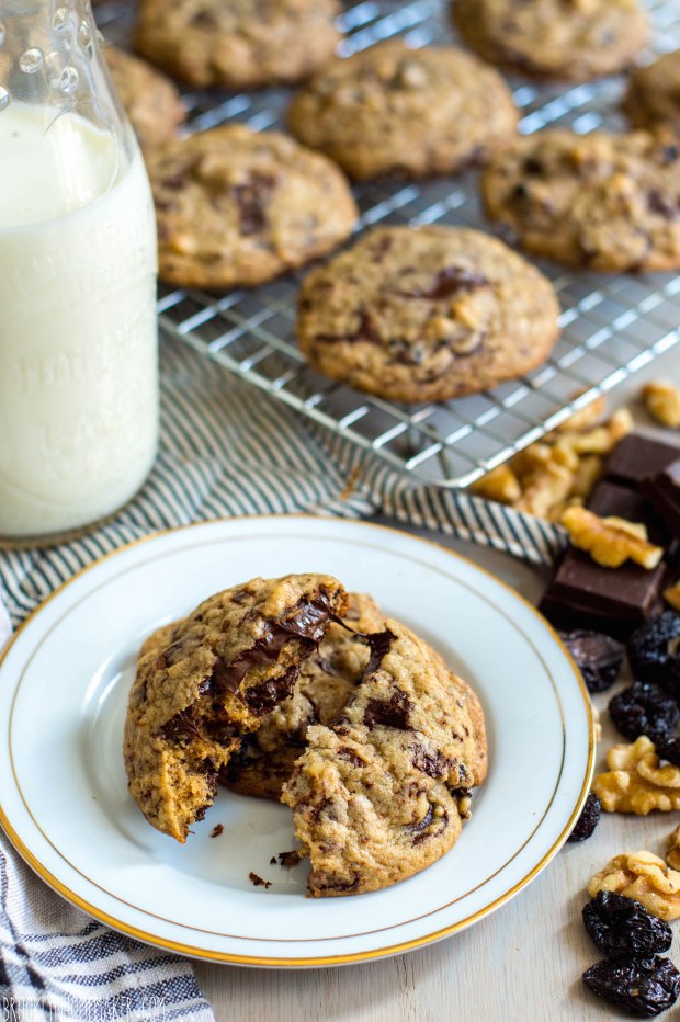 dark chocolate chip cookies with dried cherries and walnuts