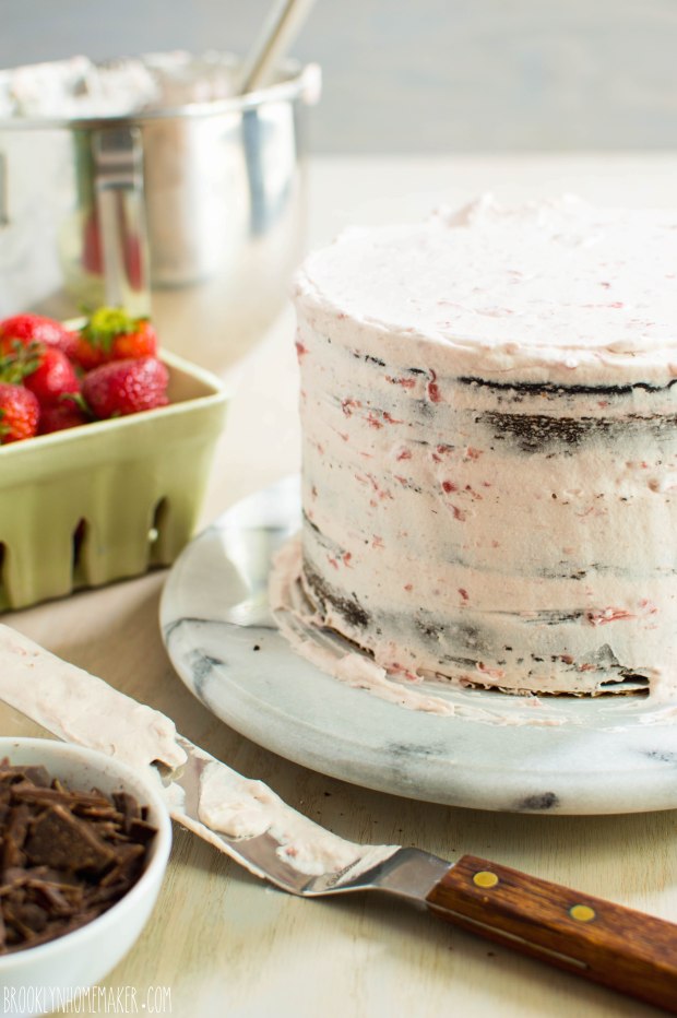 chocolate tuxedo cake with strawberry mascarpone icing | Brooklyn Homemaker