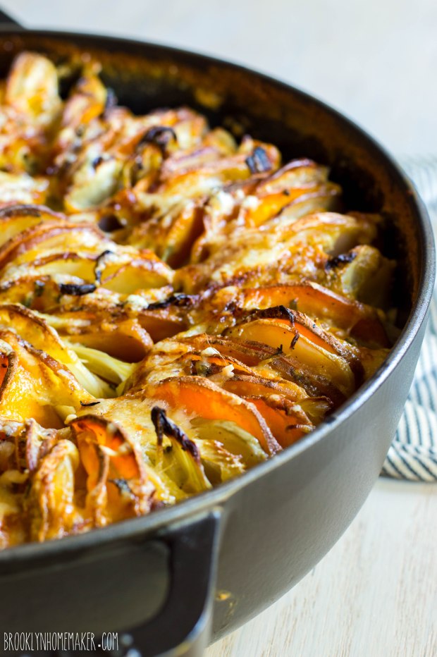 red, white, & sweet potato gratin with fennel & sage | Brooklyn Homemaker